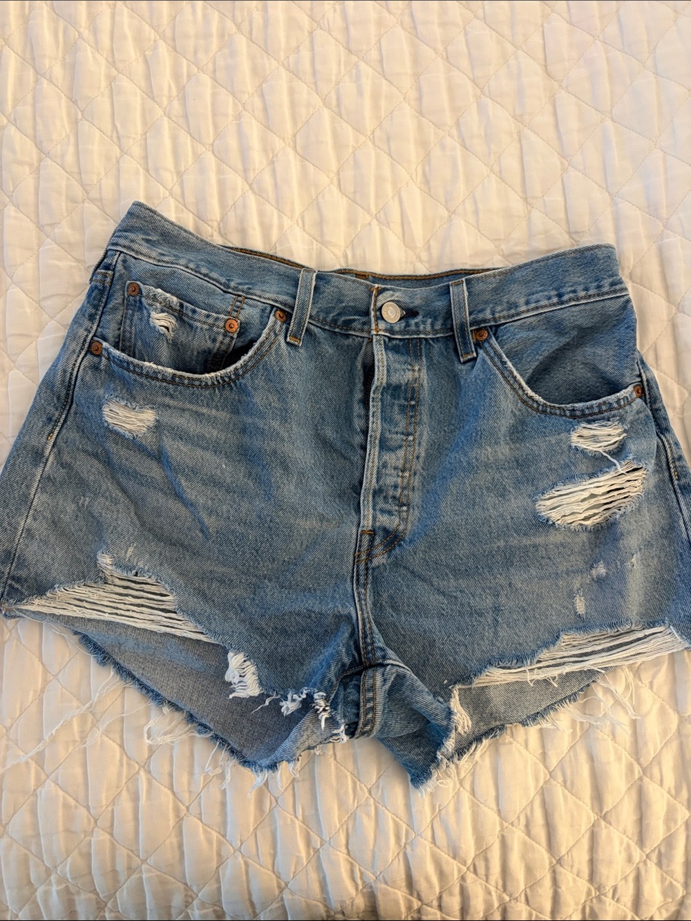 Classic 501  Levi’s  Blue Distressed Denim Women's Shorts